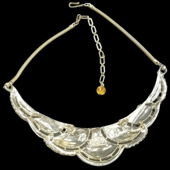 Vintage Corocraft Topaz Rhinestone Sculpted Necklace - Picture 6 of 7
